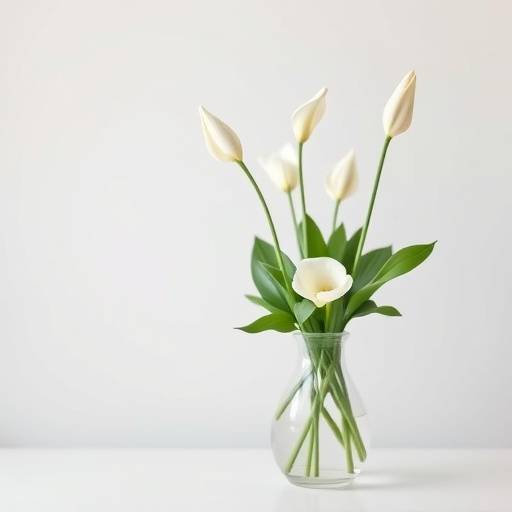 L√≠rio da Paz com flores brancas em um vaso minimalista.